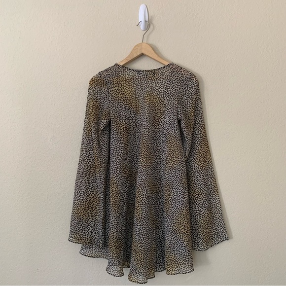 For Love & Lemons Sheer V-Neck Day Tripper Tunic Mini Dress Leopard Print Sz XS - Picture 3 of 9